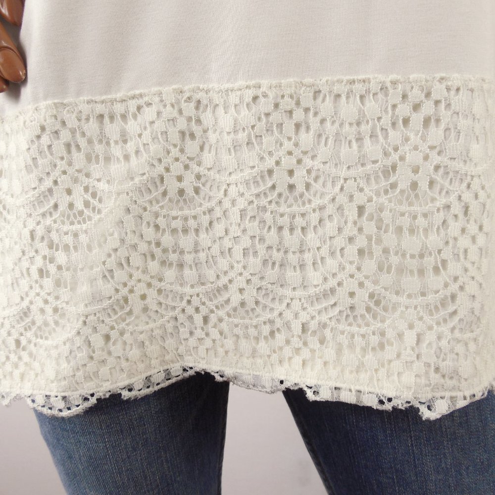 TALBOTS Top 2X NWT $79 Ivory Blouse Stretch Shirt Lace Hem Long Sleeves Casual - Picture 3 of 9